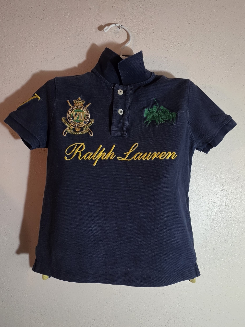 Ralph Lauren Kids Navy Polo Shirt with Yellow Script